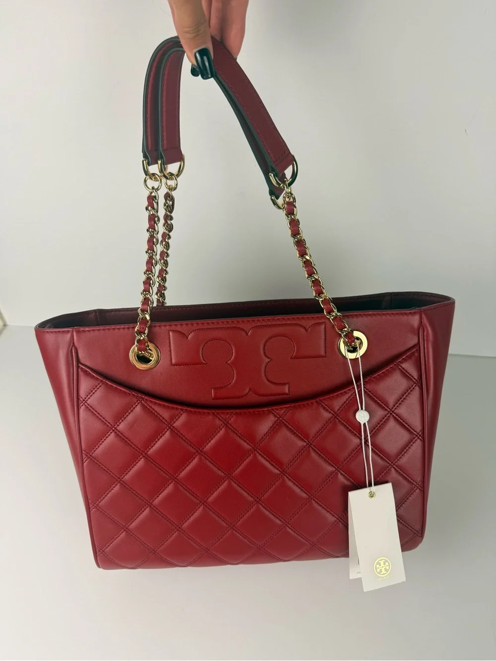 Tory Burch Savannah Small Flat Tote Redstone Red Gold Hardware $498